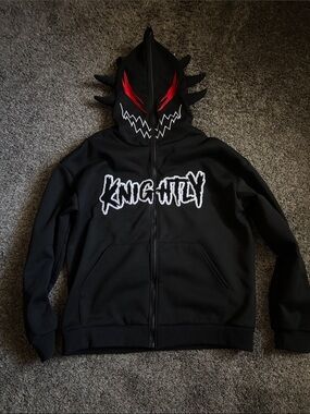 Black Zip-Up Men’s Hoodie with Red Face Hood Detail